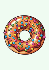 Colorful Donut with Chocolate Glaze and Sprinkles Illustration