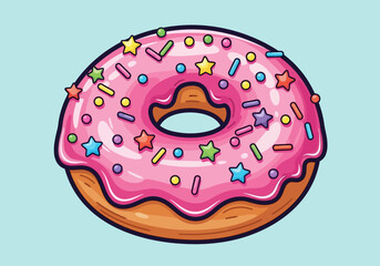 Pink Frosted Donut with Colorful Star Sprinkles Illustration