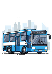 Blue City Tour Bus Cartoon Vector Illustration