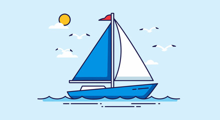 Flat Design Sailboat Illustration on Sea