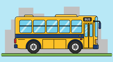 Flat Design Yellow City Bus Illustration