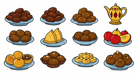 Middle Eastern sweets and tea set on plates