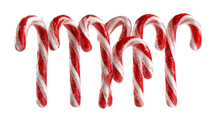 Red and white candy canes sweet holiday treat isolated on transparent background high resolution PNG Christmas clipart for seasonal design and social media