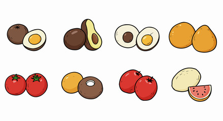 Fruits and eggs collection with transparent background