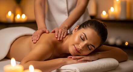 Obraz premium Relaxed woman enjoying a spa massage in a calming wellness environment