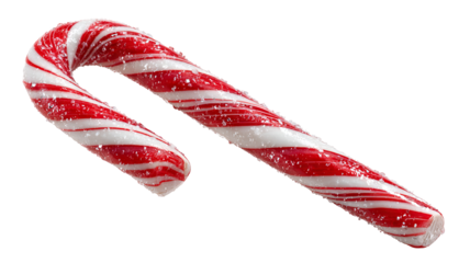 Red and white candy cane clipart isolated on transparent background high resolution PNG festive Christmas sweet treat graphic for holiday design branding and social media
