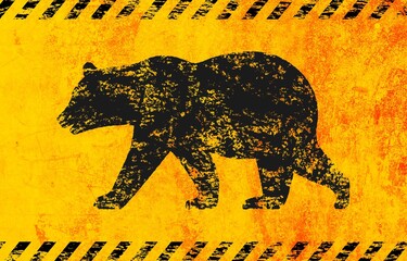 Yellow and black background illustration of bear danger, caution, warning, etc.