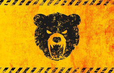 Yellow and black background illustration of bear danger, caution, warning, etc.