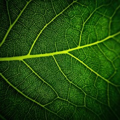 Close-up of a vibrant green leaf showcasing intricate vein patterns and textures.