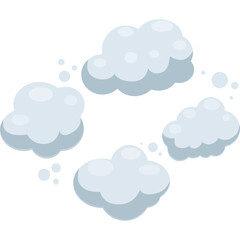 Four Light Blue Cartoon Clouds Floating Transparent Background with Small Bubbles