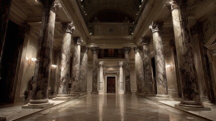 Grand Hallway with Columns and Architectural Design.