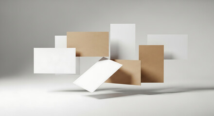 Floating blank business cards and paper cards for branding mockup.