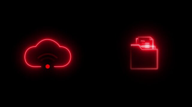 Cloud technology concept for data management system, online database storage, Information system for business.Neon glow Data storage icon concept. animation sign icon business sign icon. 4K video