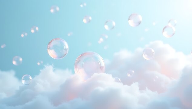 Transparent bubbles floating above a fluffy white cloud against a pastel blue background &mdash; symbolizing imagination and higher thinking.

