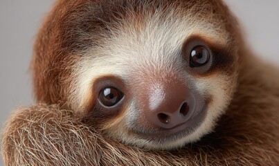 Adorable Sloth Close Up - A Charming Portrait of a Gentle Creature.