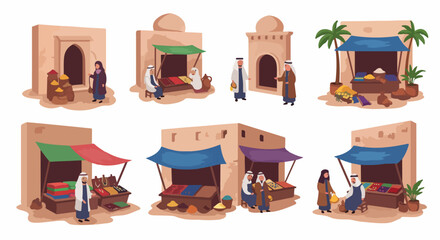 Middle Eastern market scene with merchants and customers