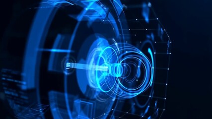 A futuristic blue glowing abstract technology background with digital interface elements. - Powered by Adobe