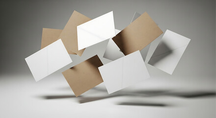 Floating business cards in midair showcasing design and branding.