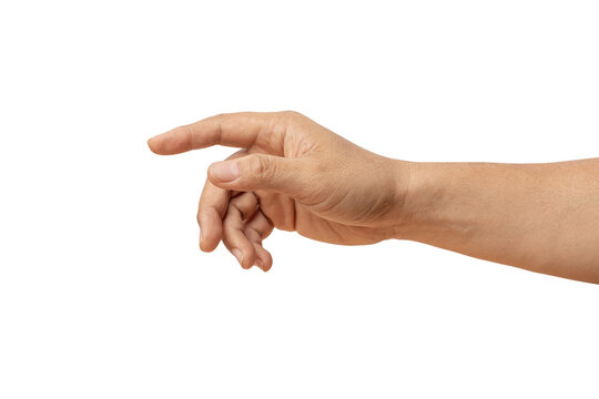 man hand with an extended index finger, as if pressing something isolated on white background with clipping path.index finger reaching t touch, tap, click