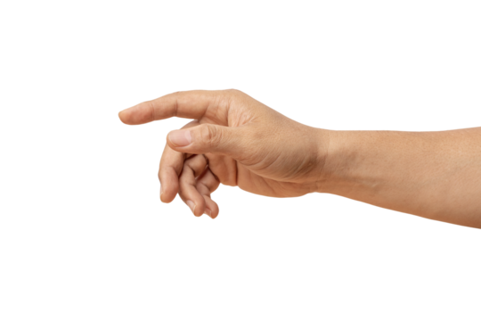 man hand with an extended index finger, as if pressing something isolated on white background with clipping path.index finger reaching t touch, tap, click