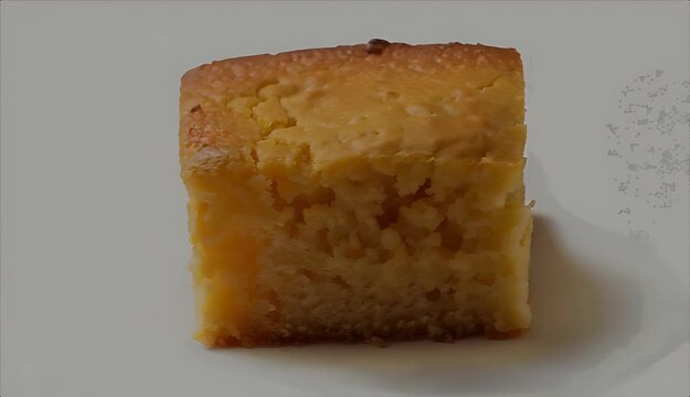 Golden Cornbread Square on White Background