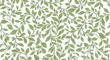 Elegant botanical pattern featuring graceful green leaves and vines on a light background, creating a tranquil and nature-inspired aesthetic.