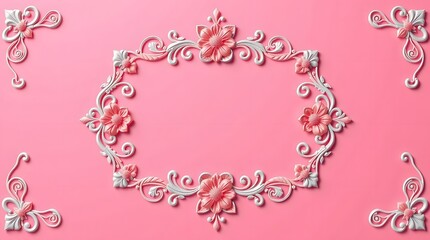 Elegant Floral 3D Frame with Golden Leaves and Pink Flowers – Decorative Border Design for Invitations, Greeting Cards, and Posters