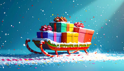 Rainbow Sleigh Loaded with Gifts