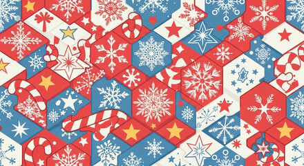 Obraz premium Christmas seamless pattern with snowflake, star and candy cane ornament