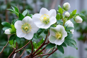 Helleborus orientalis Christmas rose blooming in winter garden