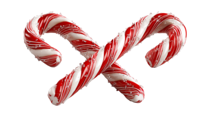 Two festive candy canes crossed in X shape high resolution PNG Christmas sweet treat clipart for seasonal holiday design branding invitations and social media