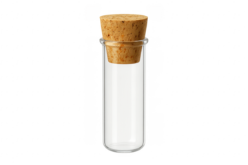 Empty clear glass vial with cork stopper