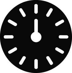 Simple black clock face with white markings and a single hand