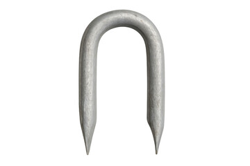 Metal U shaped staple fastening isolated on transparent background