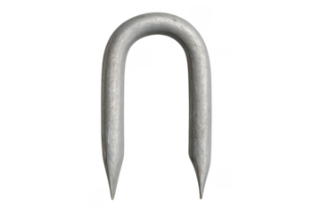 Metal U shaped staple fastening isolated on transparent background