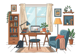 Aesthetic Flat illustration of Office Workplace Graphic