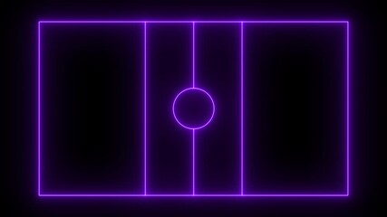 Abstract neon glowing soccer field animation. Neon purple line soccer field over data processing animated on black background. 4k - Powered by Adobe