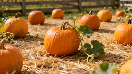 Pumpkin patch, an autumn agricultural scene, creating an atmosphere of seasonal harvest and festive anticipation.