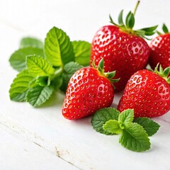 AI Generated Image of Fresh Strawberries with Mint Leaves