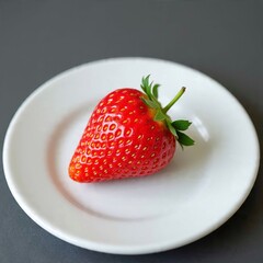 AI Generated Image of a Single Strawberry on White Plate
