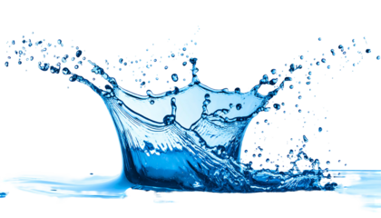 Vivid blue liquid splash against a black backdrop creates a dynamic, symmetrical crown shape