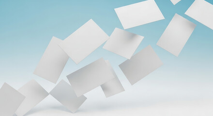 Floating White Cards A Dynamic Display of Blank Business Cards.