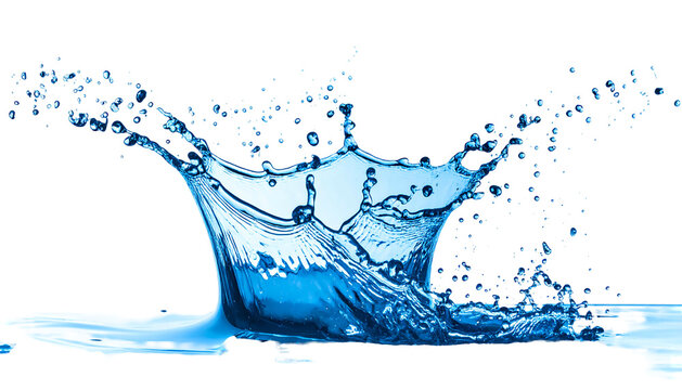 Vivid blue liquid splash against a black backdrop creates a dynamic, symmetrical crown shape