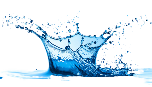 Vivid blue liquid splash against a black backdrop creates a dynamic, symmetrical crown shape