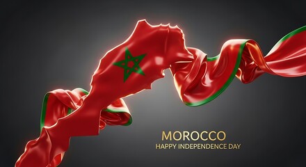 Morocco Independence Day: 3D Rendered Flag and Map on Dark Background
