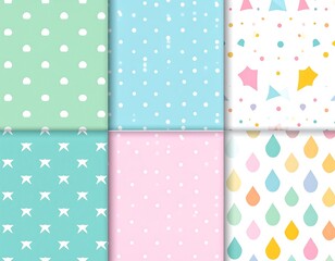 A collage of six pastel-colored patterned seamless textures