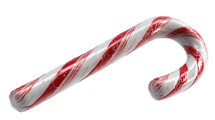Festive red and white striped candy cane isolated on transparent background high resolution PNG Christmas sweet treat clipart for holiday design branding and social media