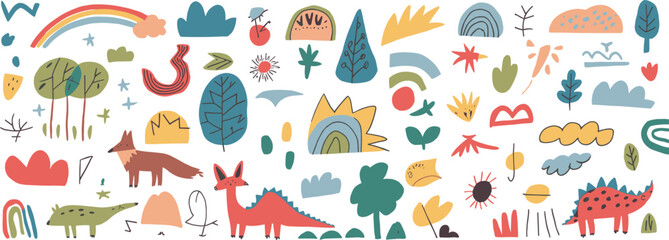 Playful whimsical forest and nature pattern