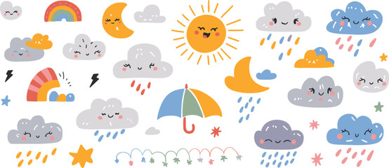 Cute cartoon weather pattern sky elements