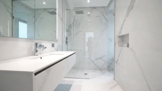 Sleek Bathroom Design with White Marble and Modern Fixtures